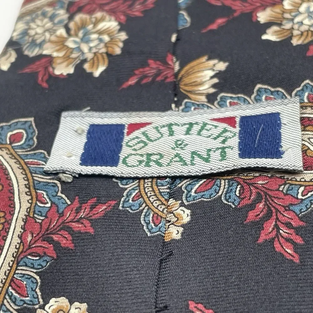 VTG Sutter and Grant Black Paisley 100% Silk Men's Neck Tie  USA Long‎ 61